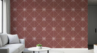 Stitched floral lattice on Sashiko Hana-Goshi Terracotta Wallpaper surface