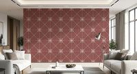 Warm clay-toned wall in Sashiko Hana-Goshi Wallpaper with white detail