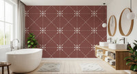 Bathroom with Latticed Flower Wallpaper in warm terracotta tone