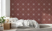 Bedroom featuring Sashiko Hana-Goshi Wallpaper and geometric flower repeat