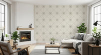Latticed Flower Stitch wallpaper with soft sage geometric layout