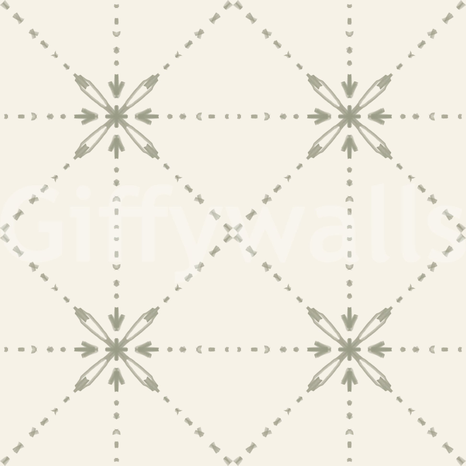 Sashiko Hana-Goshi wallpaper with structured sage stitch lines
