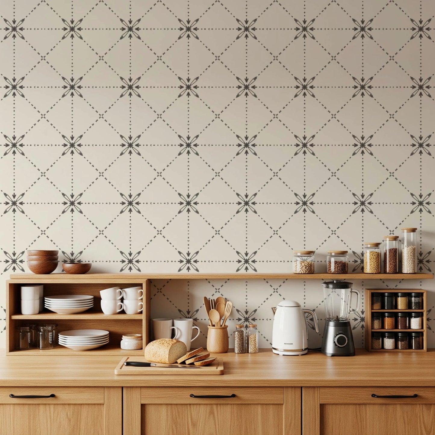 Neutral silhouette wallpaper with structured floral stitch intersections, GD8774
