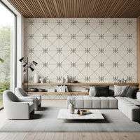 Sashiko Hana-Goshi wallpaper showing dotted stitch and arrow detailing, GD8774