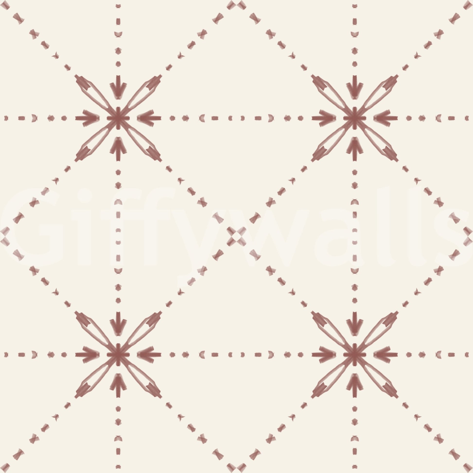 Terracotta wallpaper showing dotted stitch lines and floral nodes
