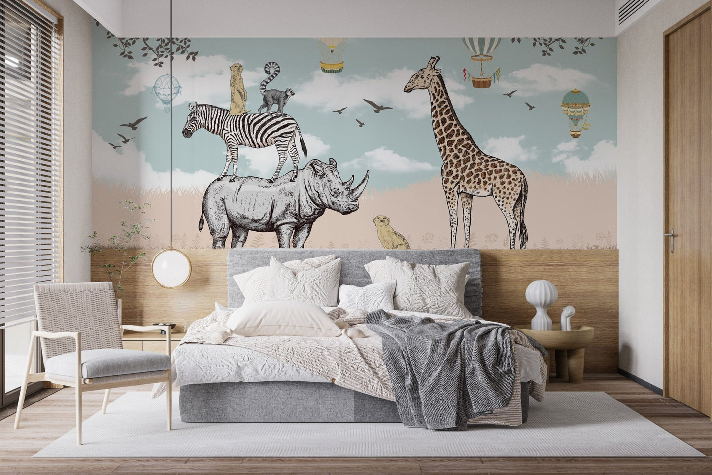 Fun savannah animal mural with wild charm A131
