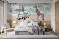 Fun savannah animal mural with wild charm A131
