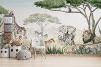 Savannah Jive mural wallpaper with lions and elephants