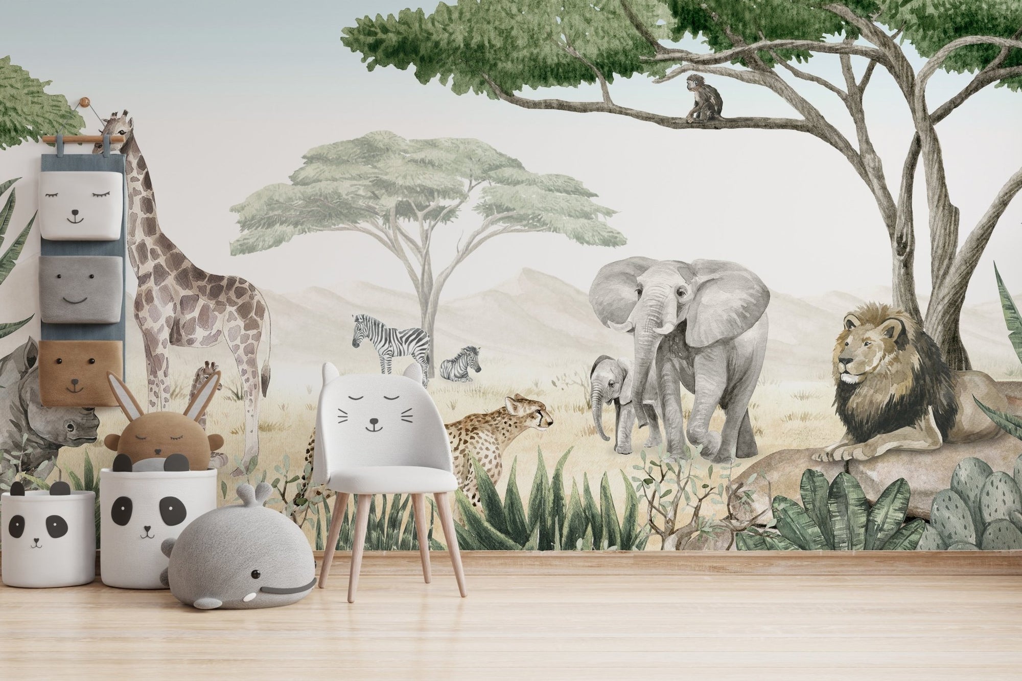 Savannah Jive mural wallpaper with lions and elephants KB42
