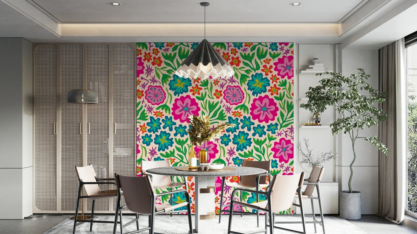 Sayulita tropical retro floral wallpaper

