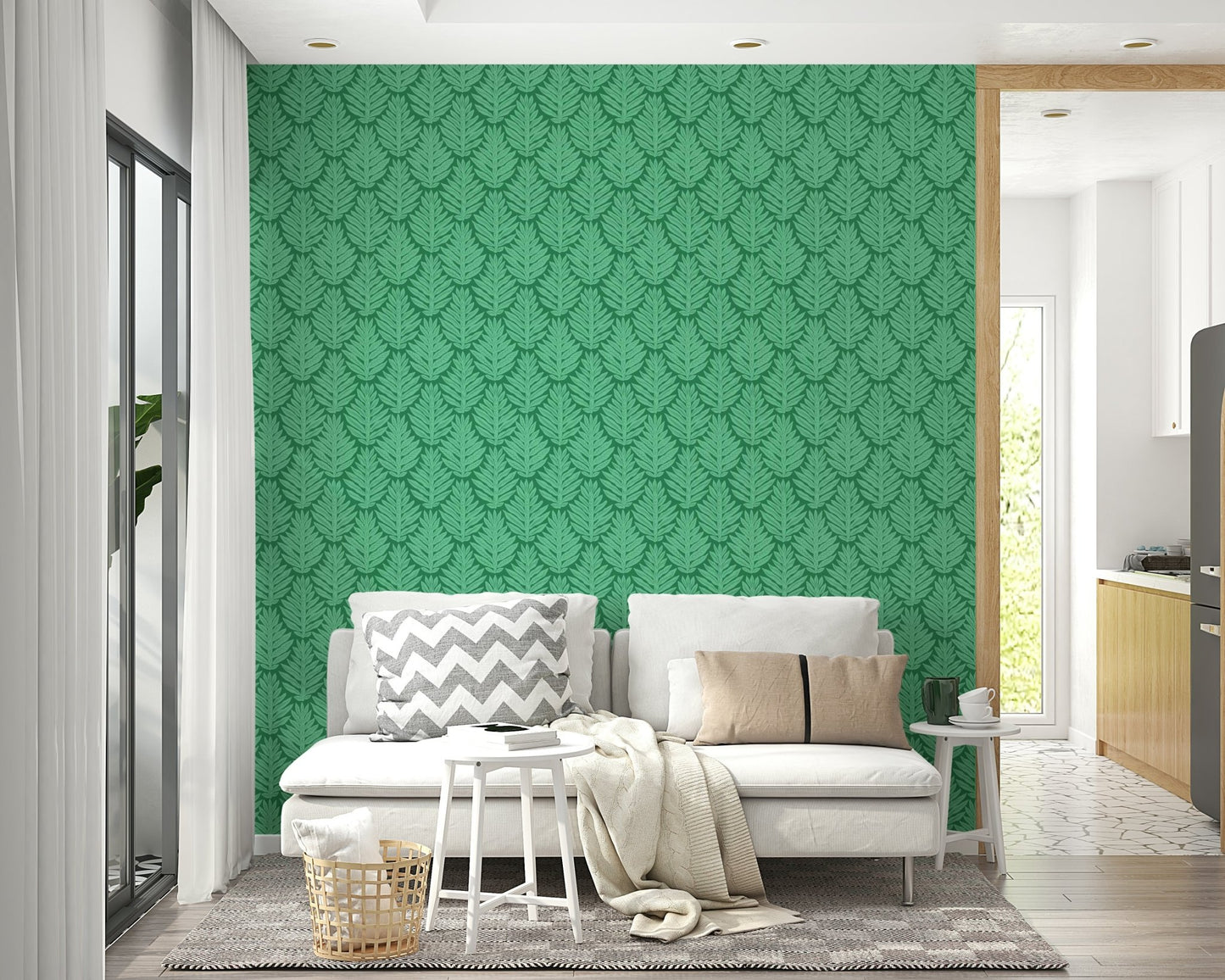 Scallop Green Leaf Jewel Jungle Wallpaper full view

