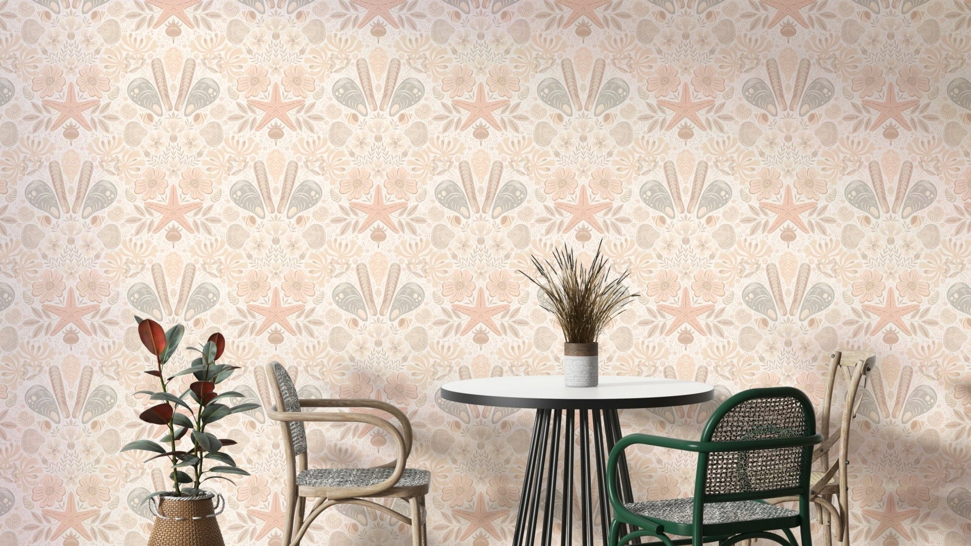 Scandinavian Beach Flora Damask Blush wallpaper detail GD668

