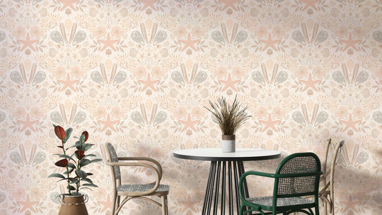 Scandinavian Beach Flora Damask Blush wallpaper detail GD668

