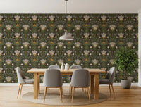 Scandinavian Folk wallpaper with earthy florals and decorative leaf shapes