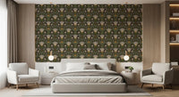 Bedroom Scandinavian Floral Garden wallpaper in dark brown with folk motifs
