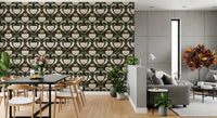Cream Flowers Mustard wallpaper in repeating folk floral layout