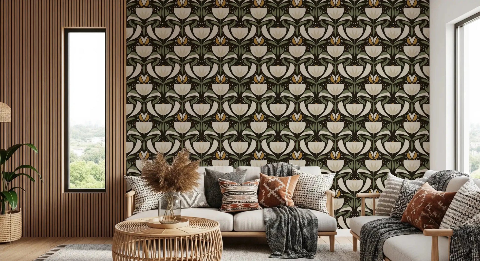 Vintage Floral Garden wallpaper with balanced leaf and bloom pattern