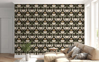 Hallway Folk Art Floral wallpaper in sage leaves and mustard accents
