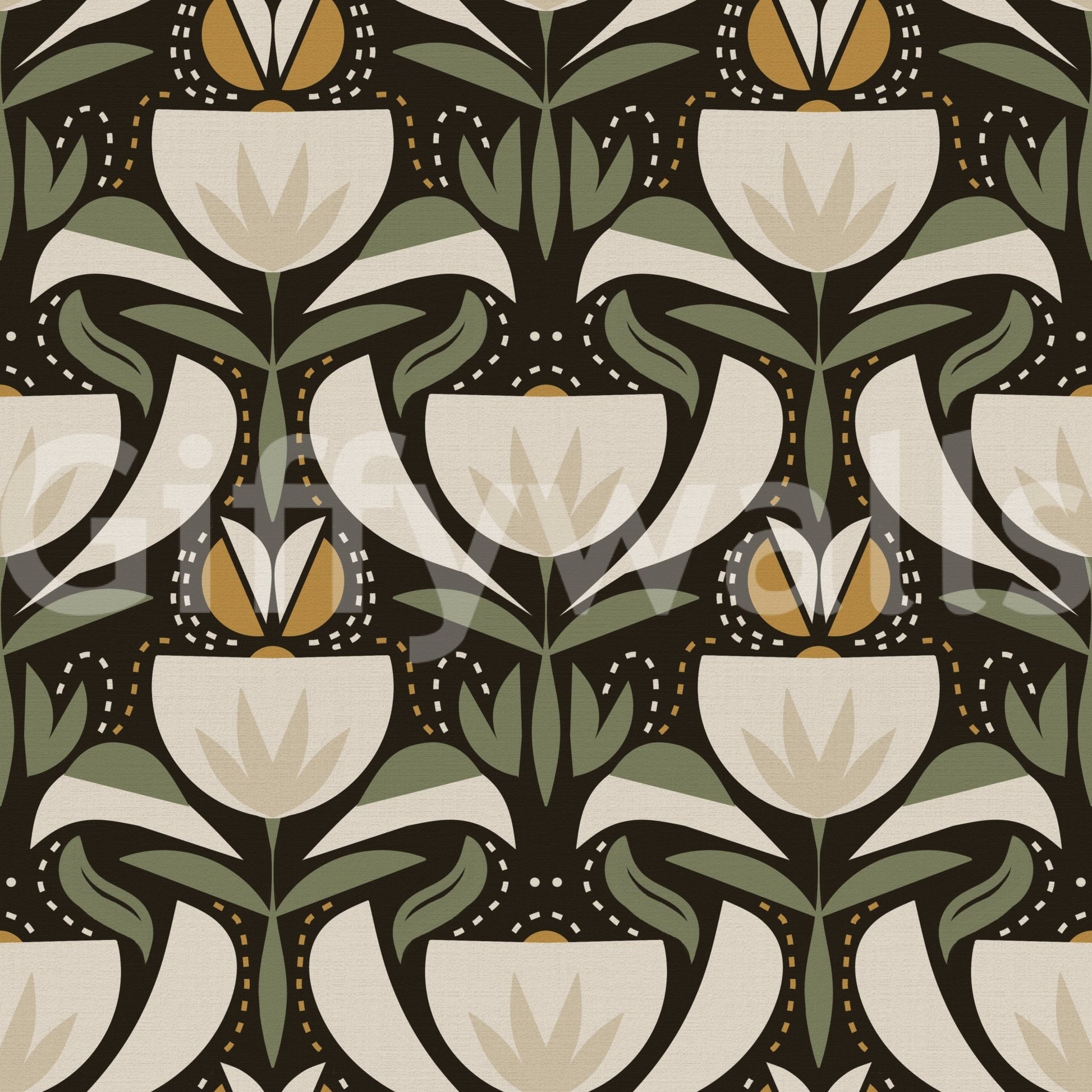 Nature Design wallpaper with decorative cream flowers and earthy tones