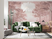 Light pink forest mural for minimalist wall design