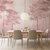 Pink forest wall mural for living room interiors