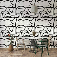 Black marker lines on white Scandinavian Japanese wallpaper, GD1295