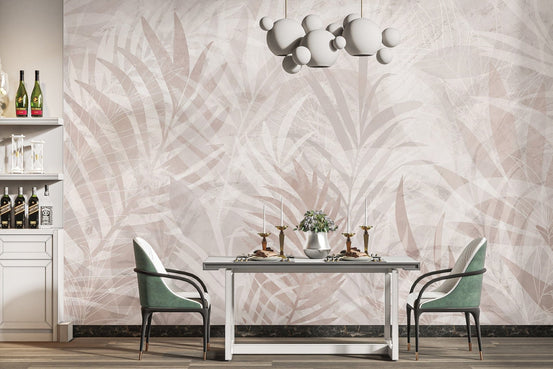 Elegant Scandinavian Leaf Elegance mural for dining room walls., C225