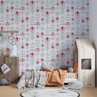 Fresh red & grey floral design in Scandinavian wallpaper

