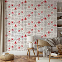 Scandinavian floral pattern in red and grey wallpaper

