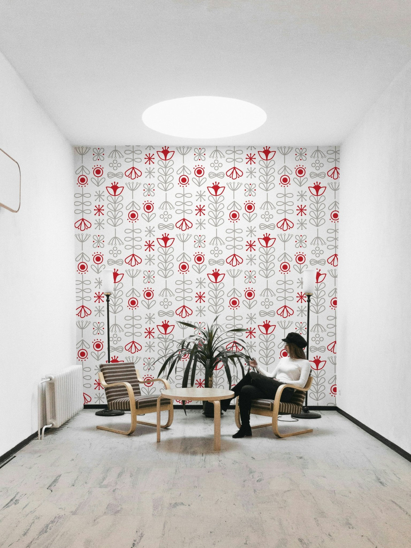 Scandinavian Red & Grey Bloom Wallpaper for walls

