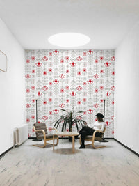 Scandinavian Red & Grey Bloom Wallpaper for walls

