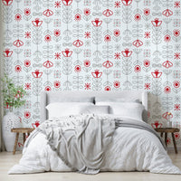 Stunning red-grey Scandinavian flower wallpaper design

