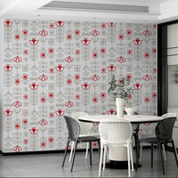 Trendy red & grey Scandinavian floral wallpaper mural

