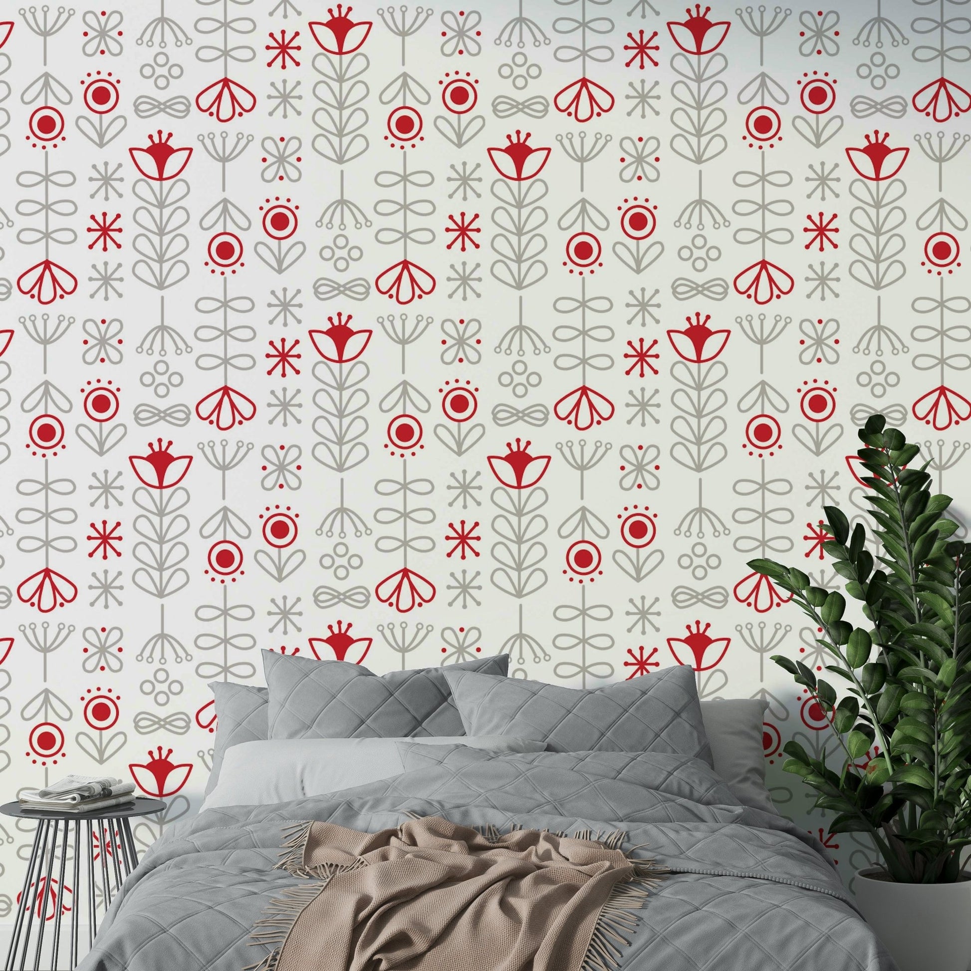 Red and grey blooms for Scandinavian-style room decor

