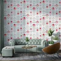 Floral red & grey wallpaper with Scandinavian charm

