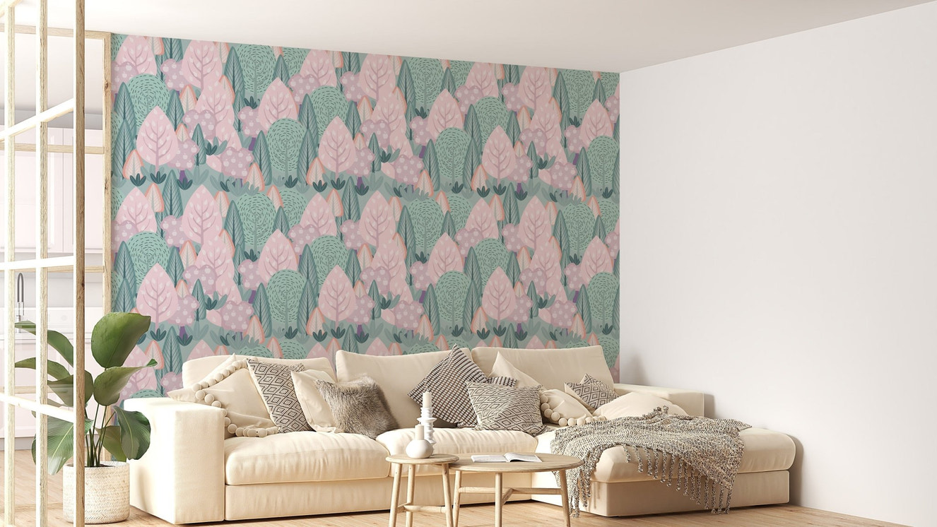Serene forest-inspired Scandinavian mural
