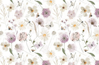 Scandinavian Watercolor Meadow Flowers with Bees and Butterflies Wall Mural
