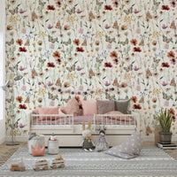 Scandinavian Watercolor Wildflower Meadow with Butterflies Wallpaper⁠ GD3972