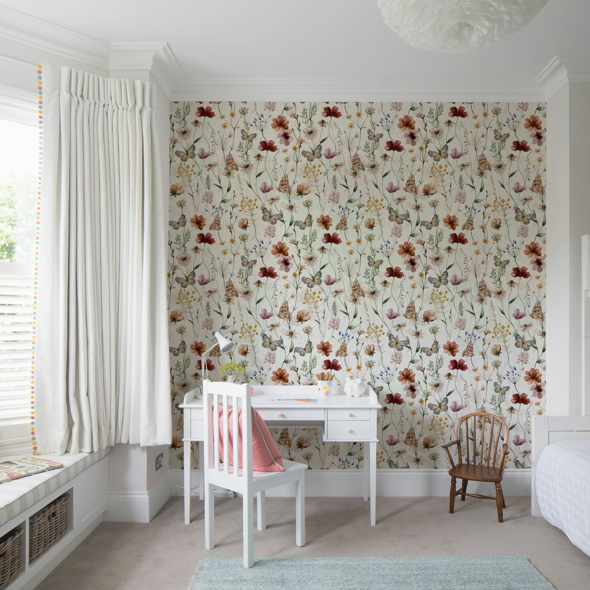 Scandinavian Watercolor Wildflower Meadow with Butterflies Wallpaper⁠ GD3972