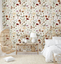 Scandinavian Watercolor Wildflower Meadow with Butterflies Wallpaper⁠ GD3972