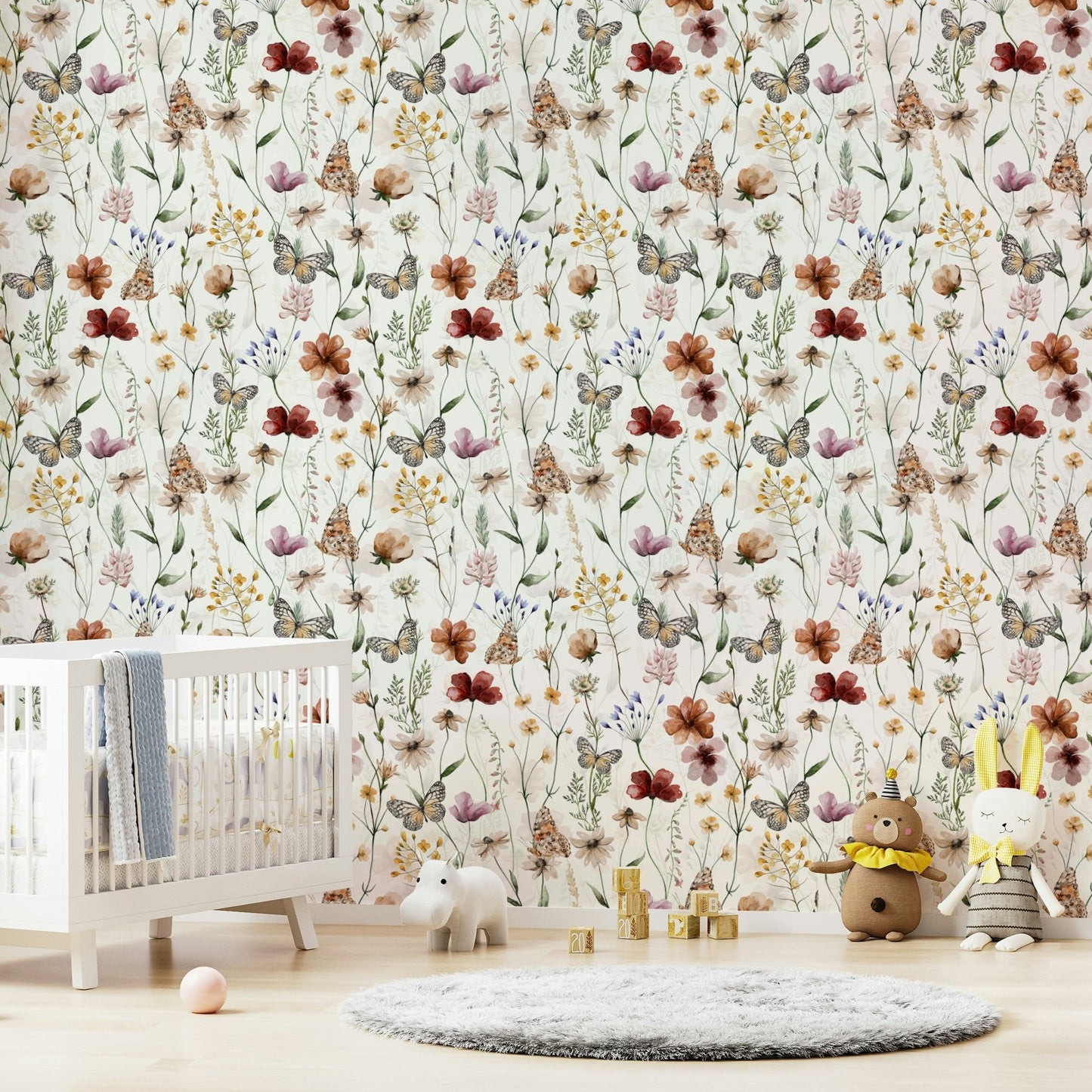 Scandinavian Watercolor Wildflower Meadow with Butterflies Wallpaper⁠ GD3972