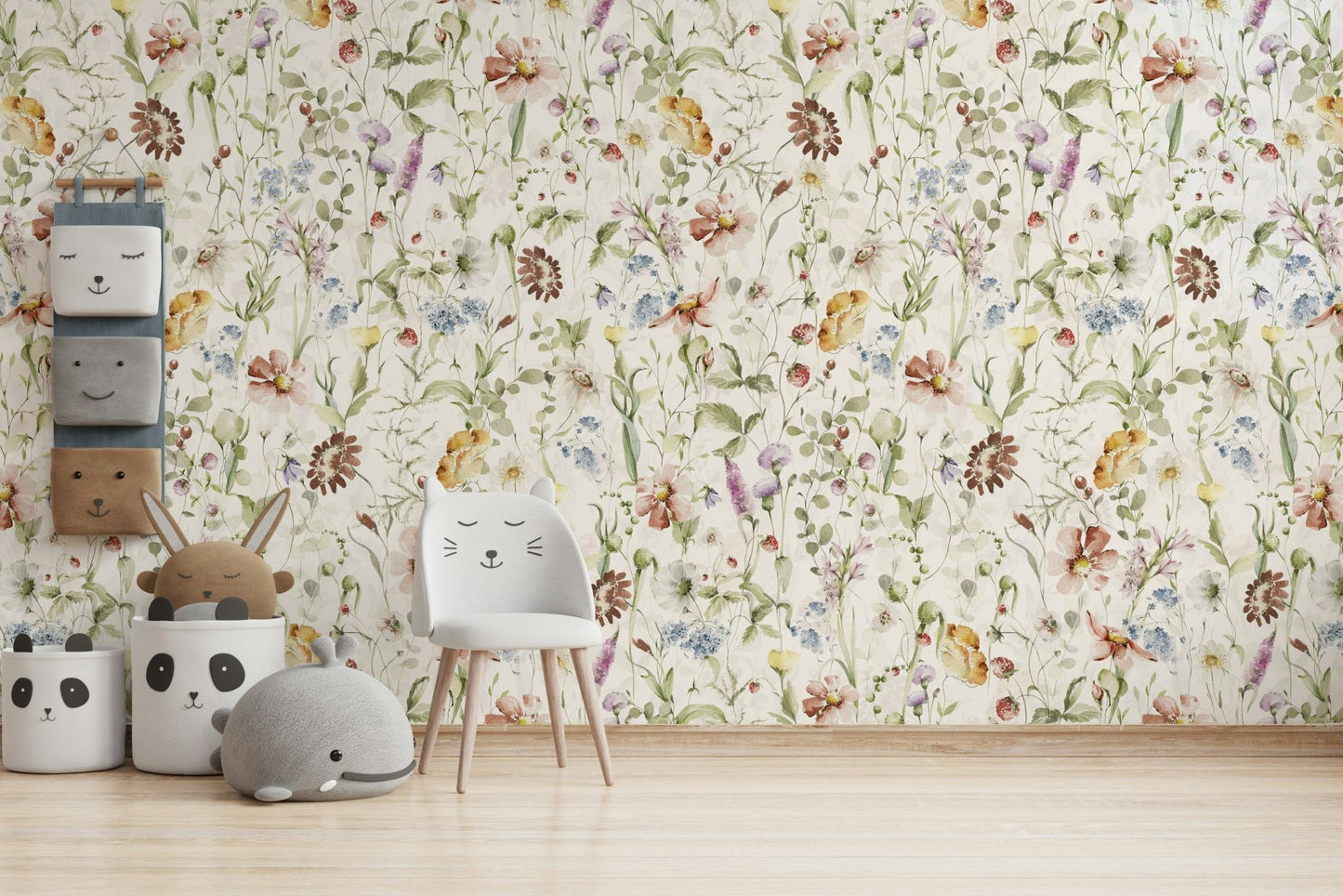 Scandinavian Watercolor Wildflower Meadow with Soft Pastels Wall Mural