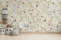 Scandinavian Watercolor Wildflower Meadow with Soft Pastels Wall Mural