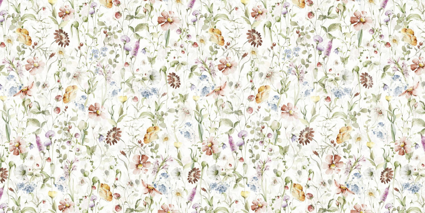 Scandinavian Watercolor Wildflower Meadow with Soft Pastels Wall Mural