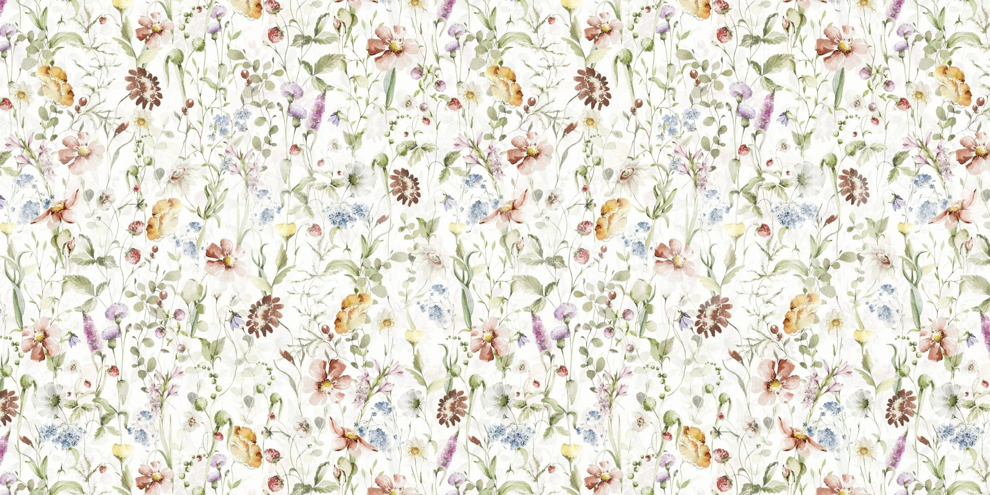 Scandinavian Watercolor Wildflower Meadow with Soft Pastels Wall Mural