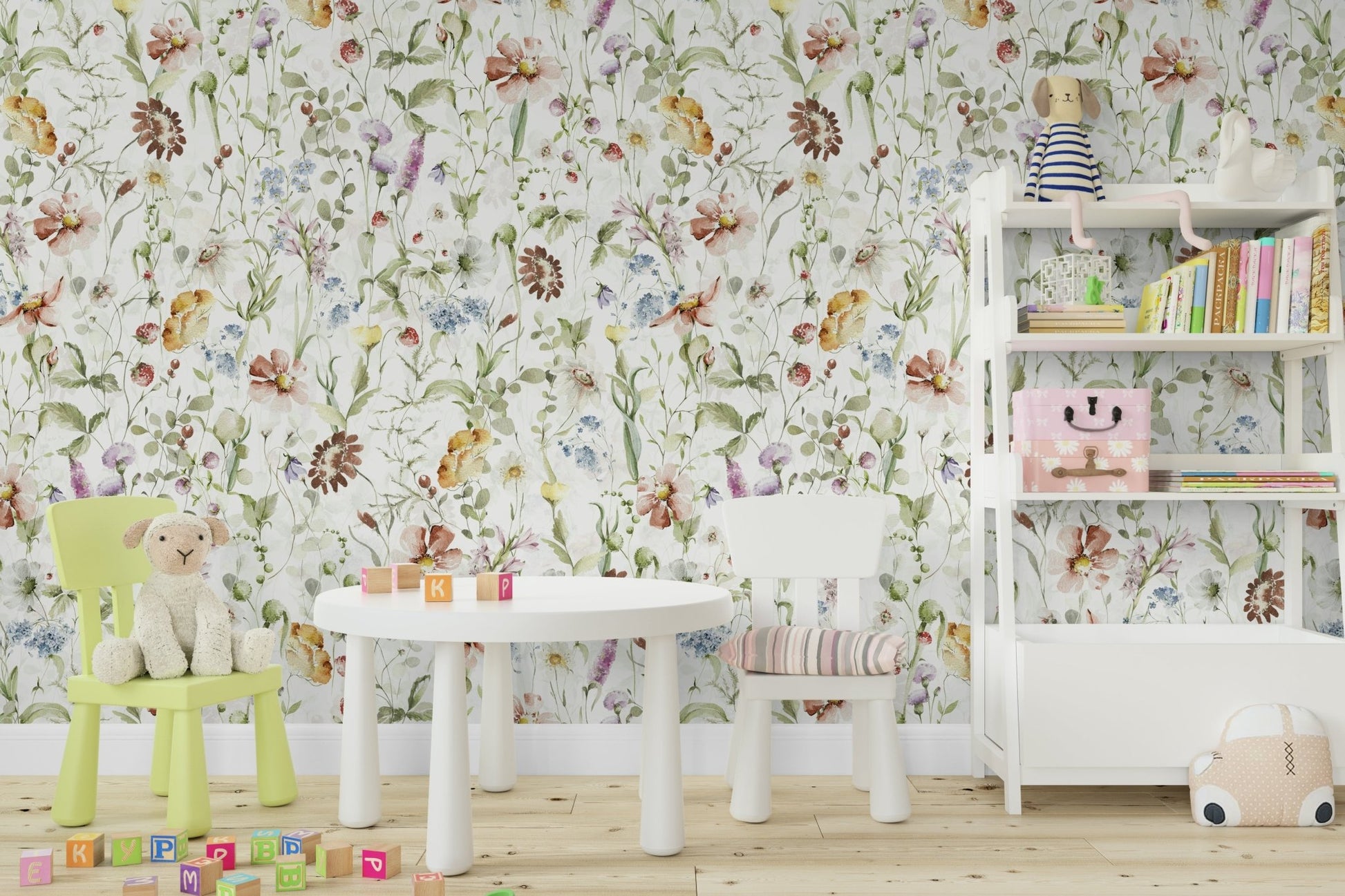 Scandinavian Watercolor Wildflower Meadow with Soft Pastels Wall Mural