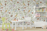 Scandinavian Watercolor Wildflower Meadow with Soft Pastels Wall Mural