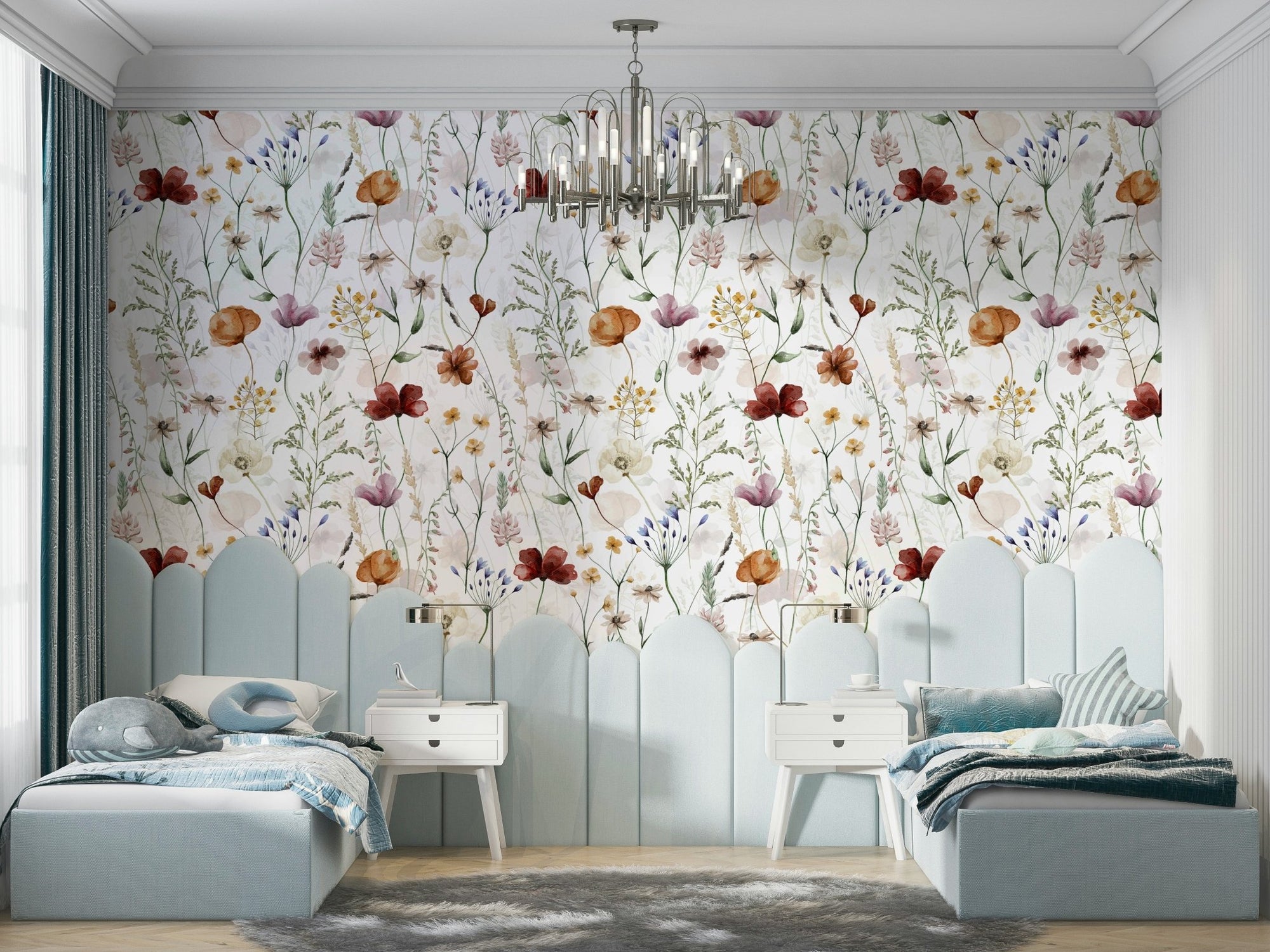 Scandinavian Wildflowers Watercolor Meadow for Kids room Wall Mural  GD3965