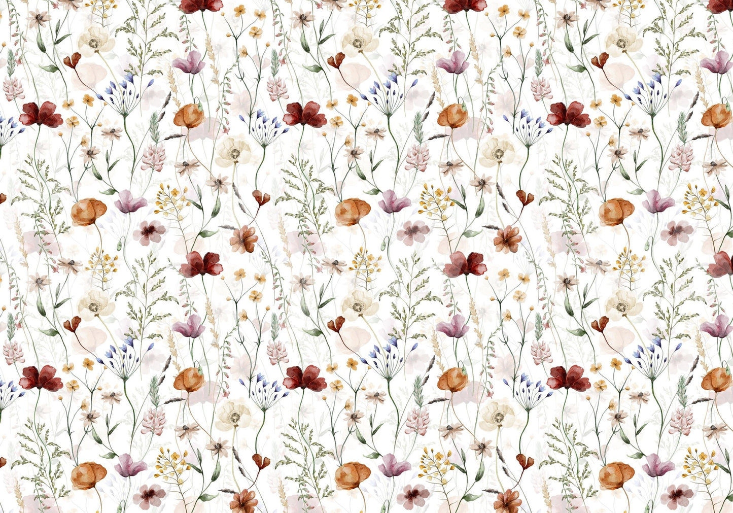 Scandinavian Wildflowers Watercolor Meadow for Kidsroom Wall Mural