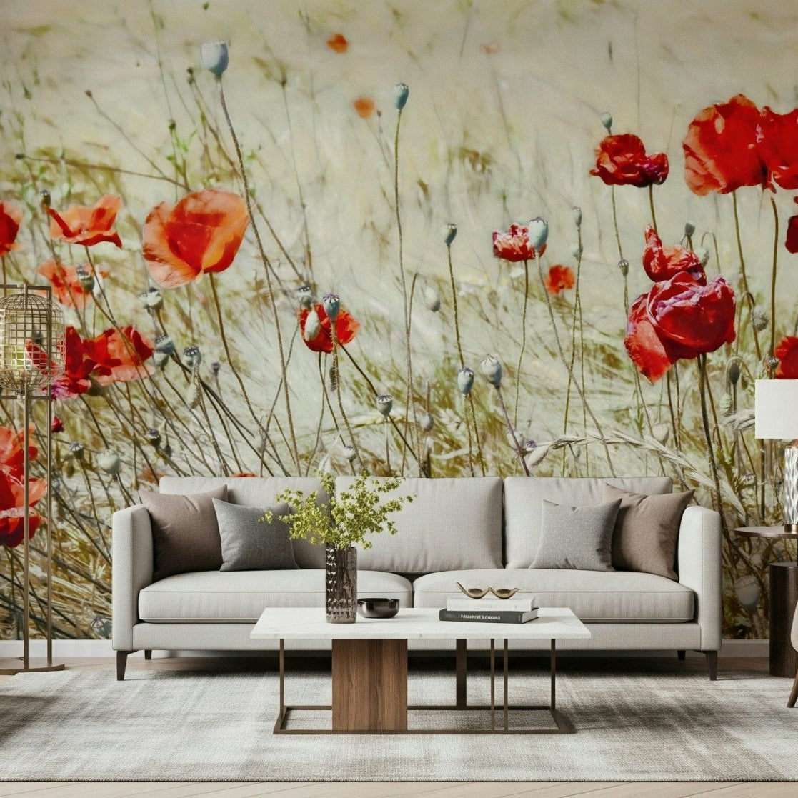 A beautiful modern art wall mural of delicate flowers., GD5793